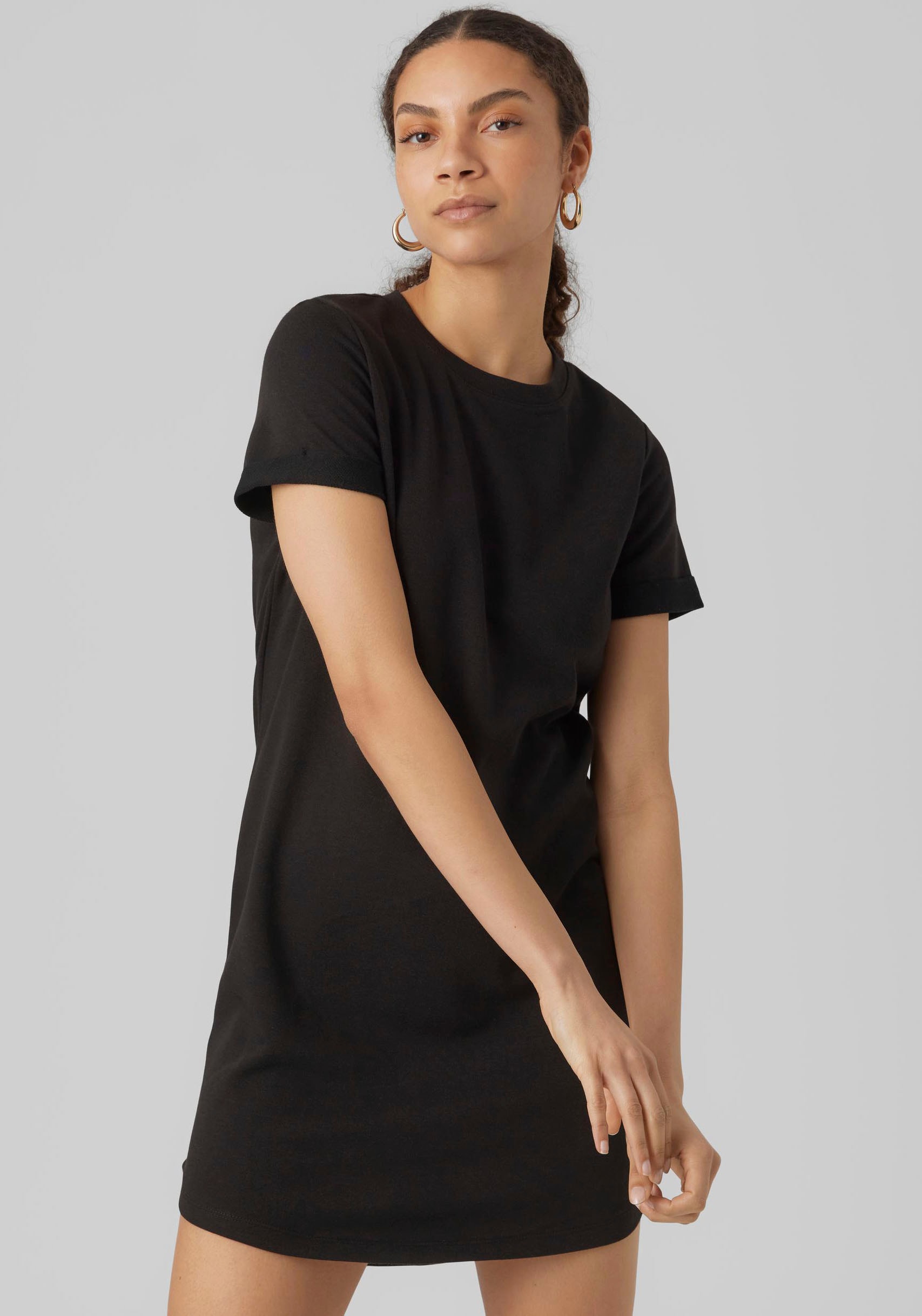 Jerseykleid VERO MODA "VMSASHAMILLA SS SWEAT DRESS NOOS", Damen, Gr. S, N-Gr, schwarz, Jersey, Obermaterial: 82% Polyester, 18% Baumwolle, unifarben, Casual, normal, Rundhals, Kleider, Sommerkleid Image