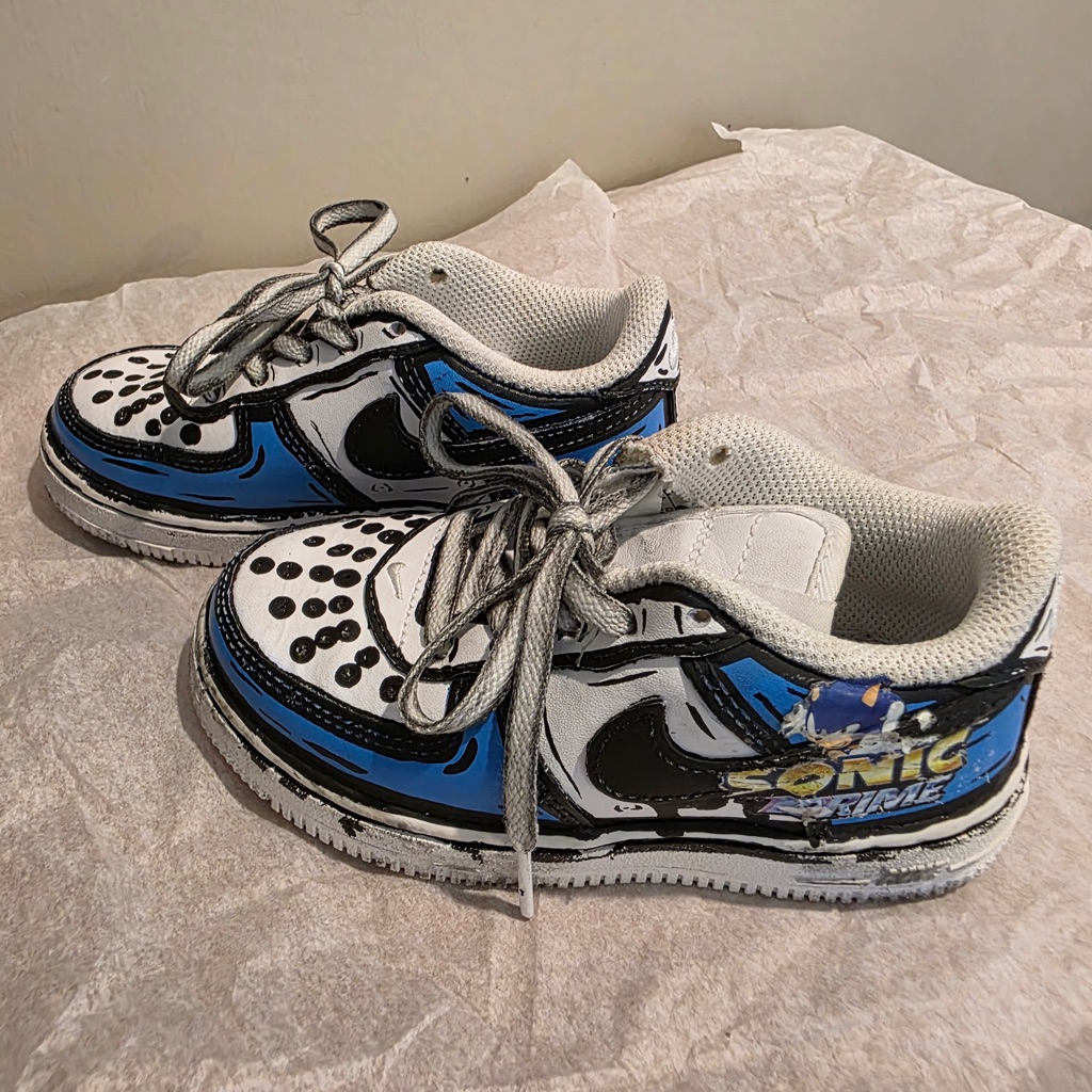 Nike Shoes | Custom Hand Painted Nike Sonic Sneakers Nike Kids Black, Blue | Color: Blue/White | Size: 8b
