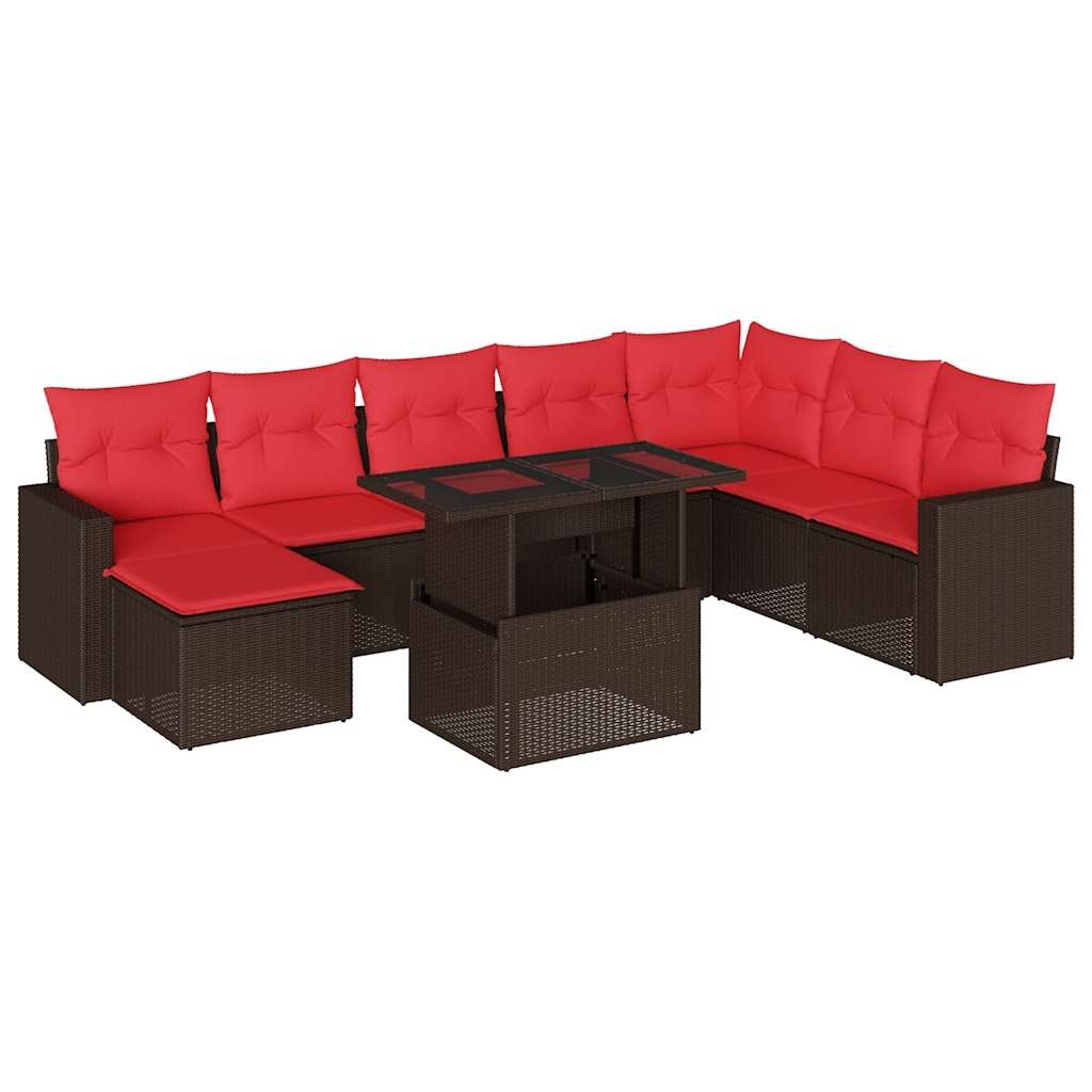 vidaXL 9-teiliges Gartensofa-Set mit Kissen, braun, Polyrattan Image