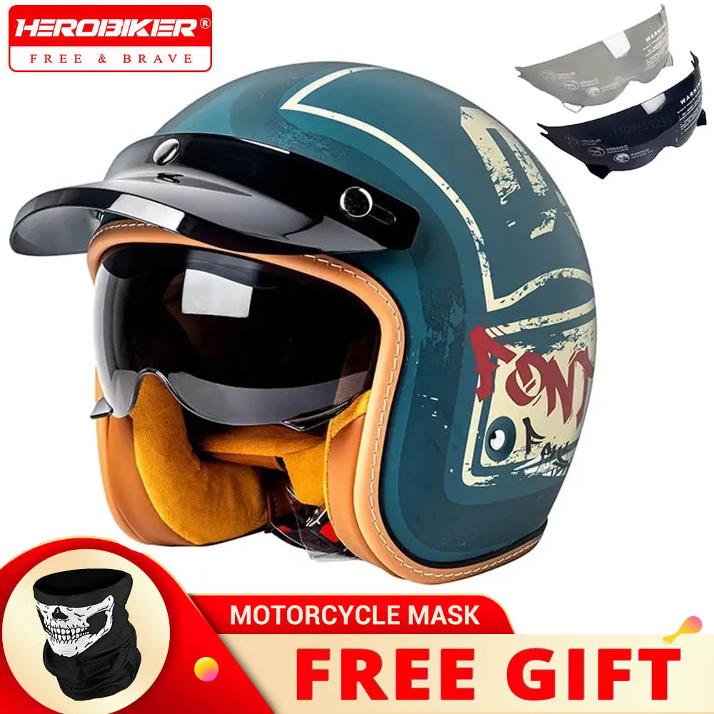 Casque de Moto Moto visage ouvert 3/4 Anti-chute rétro Casco casques de Moto Moto casque de fond accessoires de Moto