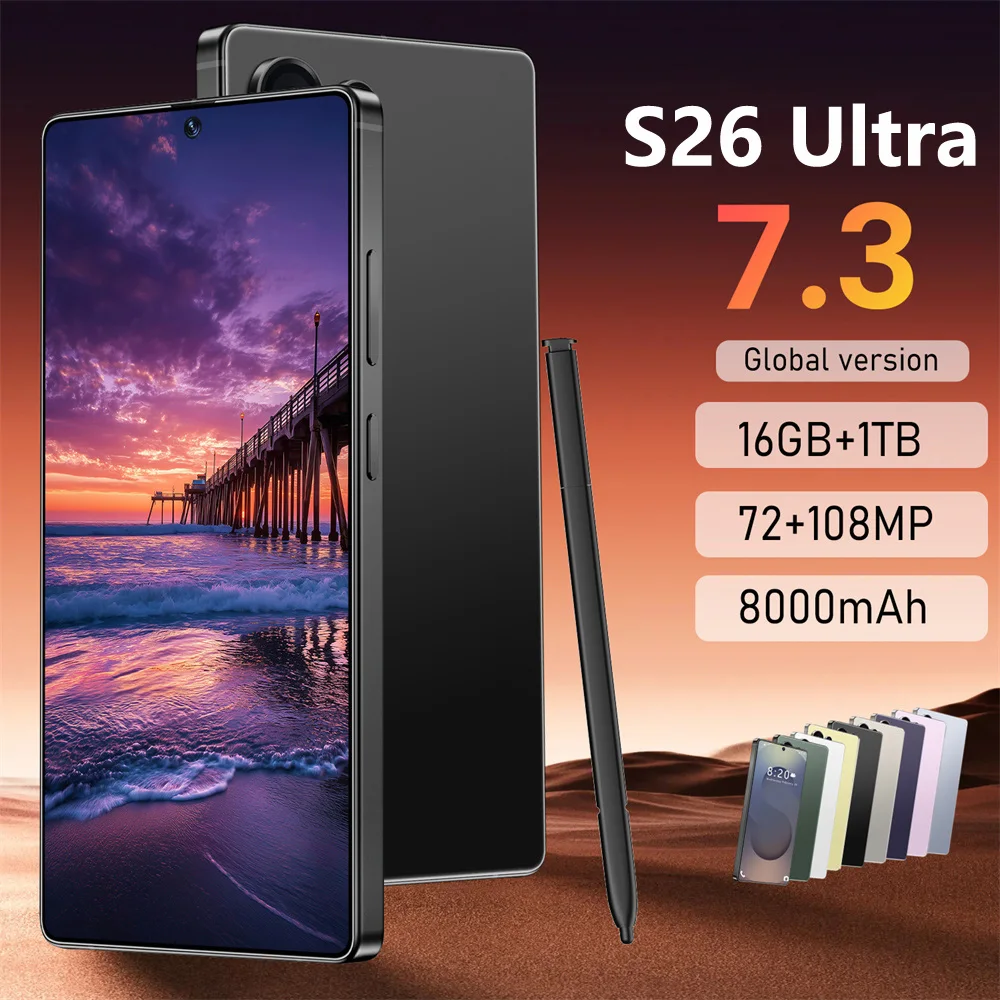 2026 Smartphone d'origine 5G pour téléphone portable S26 Ultra 7.3HD Android 14 72MP + 108MP 22G + 2TB 7800mAh téléphones mobiles débloqués double Sim