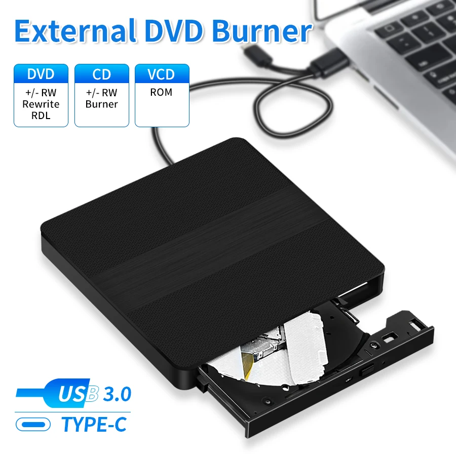 Lecteur CD USB 3.0 Type C 2 en 1, lecteur optique externe, graveur DVD RW, lecteur de disque pour ordinateur Portable, graveur DVD Portable