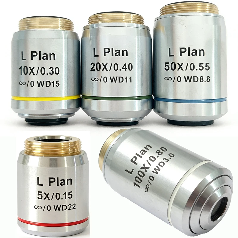 Flan Field Infinite Infinity Plan Objektiv für große Arbeitsabstand 5X 10X 20X 50X 100X für biologisches Mikroskop RMS 20,2 mm Image