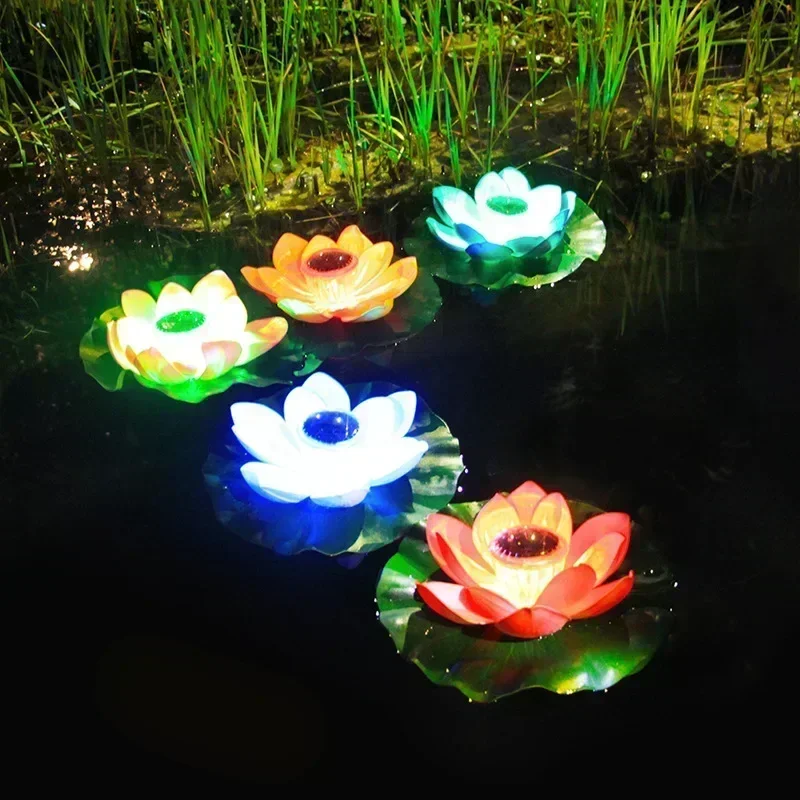 LED Schwimmende Lotus Solar Licht Wasserdichte Solar Betrieben Künstliche Blume Nacht Lampe Teich Pool Garten Aquarium Wasser Dekor