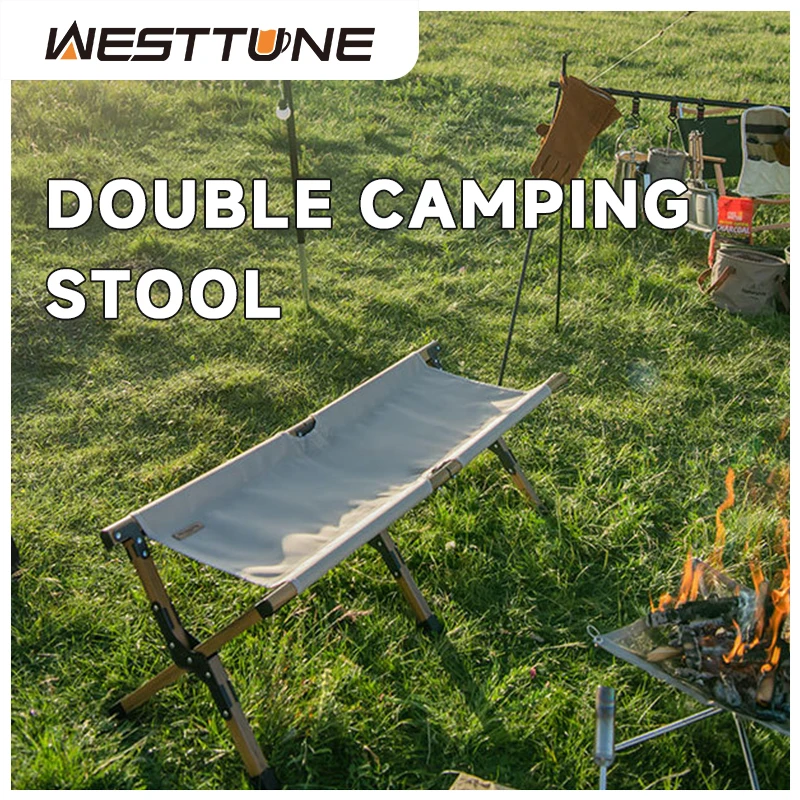 WESTTUNE Doppel-Campinghocker, tragbarer Outdoor-Hocker für zwei Personen, zusammenklappbarer, leichter Doppelsitzhocker für Garten, Wandern, Picknick