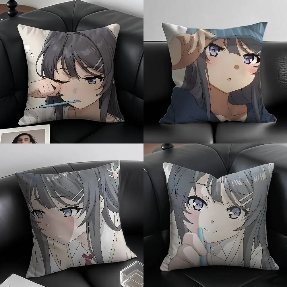 Mai S-sakurajima S-Sexy Kissenbezug Anti-Dustmite-Kissenbezug Unsichtbarer Reißverschluss seidiger kurzer Plüsch Sofakissenbezug Image