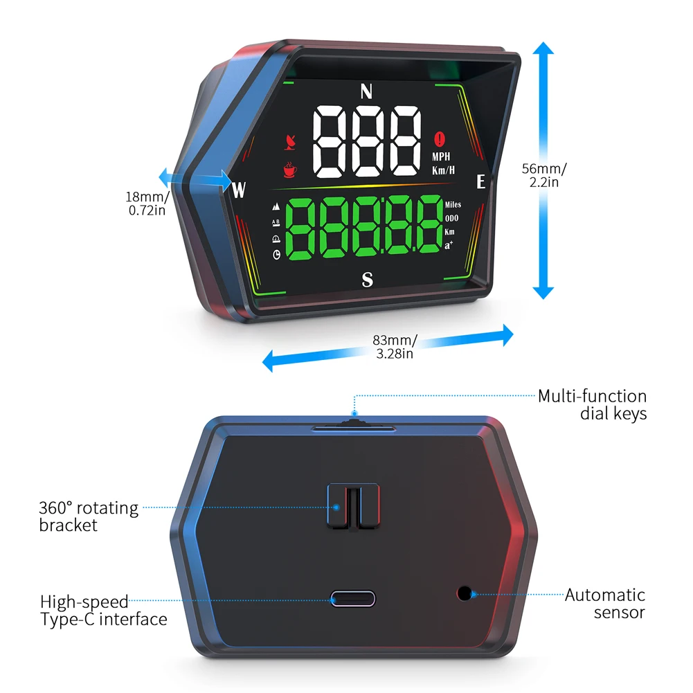 Auto HUD GPS Nuovo Tachimetro Digitale Auto Head-Up Display Allarme di Velocità eccessiva Velocità Bussola Avviso di Sicurezza in Tempo Reale Accessori per Auto