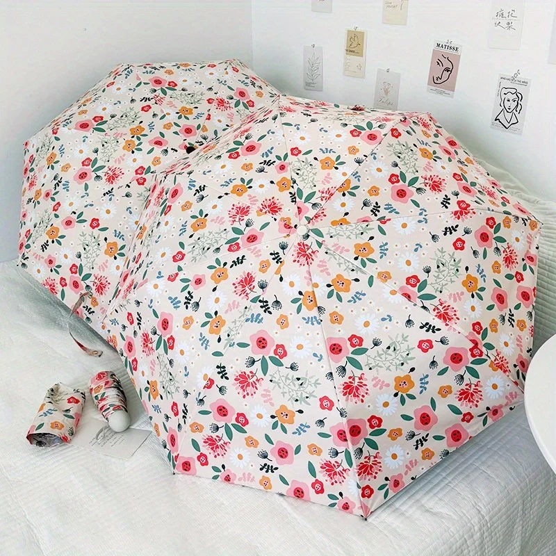 Französischer Blumen-Regenschirm für Damen, sonnig oder regnerisch, Sonnenschirm mit doppeltem Verwendungszweck, Sonnenschirm mit doppeltem Verwendungszweck für Damen, Sonnenschutz-Regenschirm Image