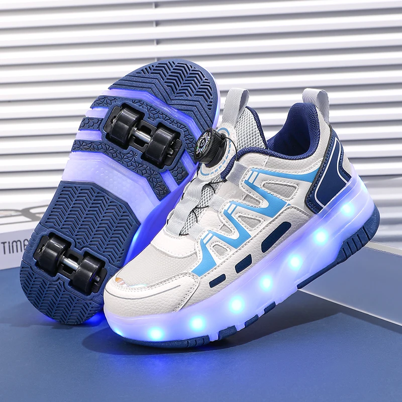 Jungen Mädchen Roller Schuhe Rosa Blau Vier Räder Leuchtende Glühende Kinder Outdoor Sport Casual Schuhe USB Kinder Led Turnschuhe Schuhe