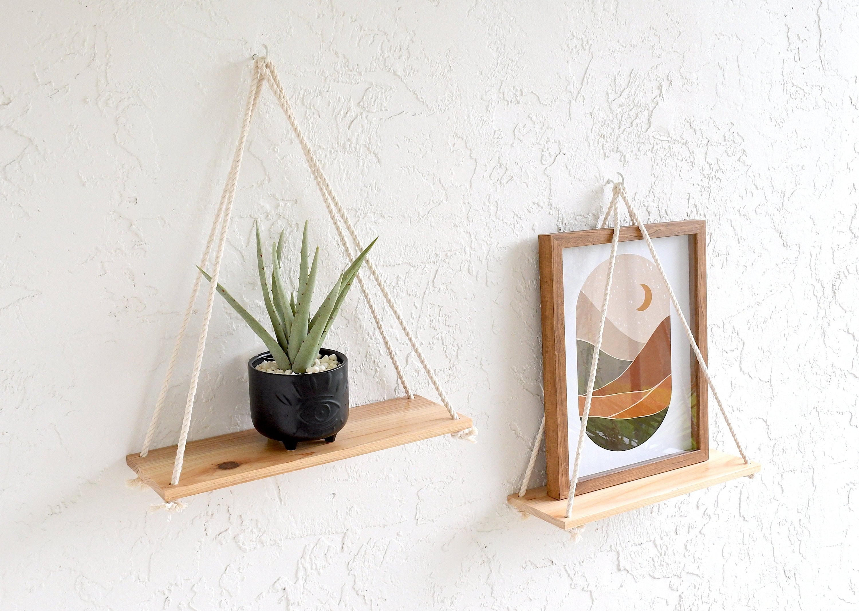2 mensole per piante, mensole in cristallo, mensole sospese a parete, mensole in legno, mensole per bagno, mensole espositive, mensole in macramè