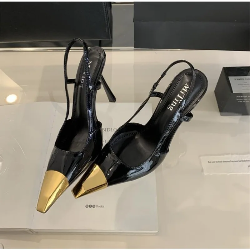 Designer Street Style Back Strap Pumps Frauen Sexy Spleißen Spitz Elegante Dünne Low Heels Mule Party Kleid Schuhe Sandale