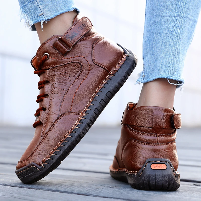 Retro-Damenstiefel, klassisches Modedesign, atmungsaktiv, lässige Slipper, handgefertigtes Leder, weicher Komfort, Frühling/Herbst, Damen-Turnschuhe Image