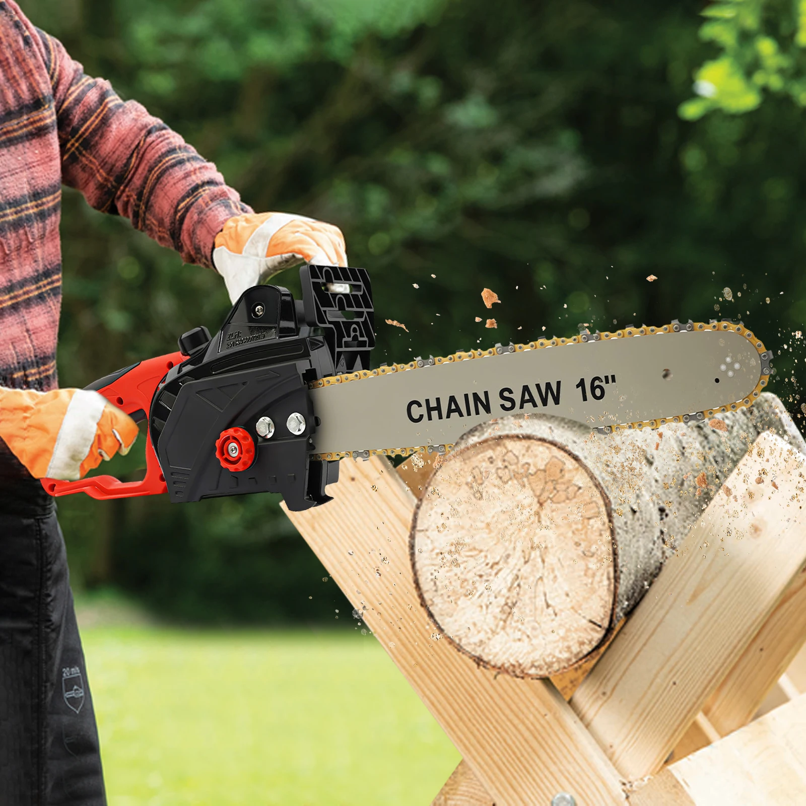 Leistungsstarke 2000 W 220 V kabelgebundene elektrische Kettensäge, 40,5 cm Schwertlänge, 800 U/min, leise, leichte Motor-Kettensäge für Haus und Garten Image