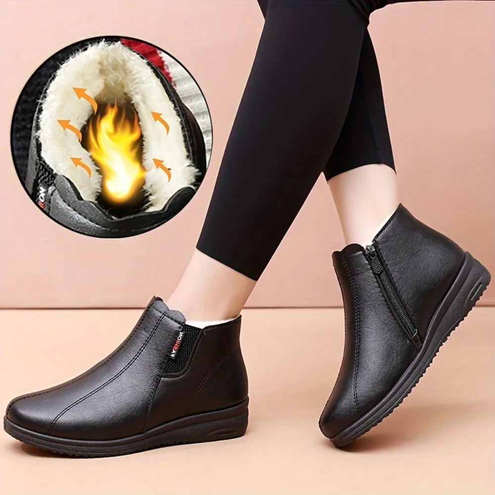 Mutter Schuhe Baumwolle Schuhe Mittleren Alters Winter Warme Rutschfeste Stiefeletten Mit Weichen Sohlen Ältere frauen Schuhe Plus Samt leder Schuh