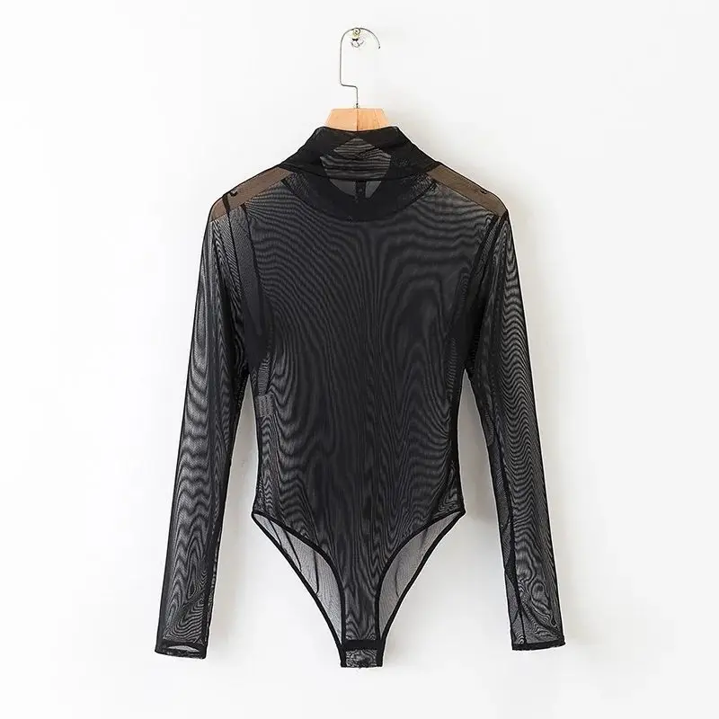 Body da donna trasparente moda donna sexy coreana manica lunga estate chic tutto-fiammifero popolare solido casual confortevole club