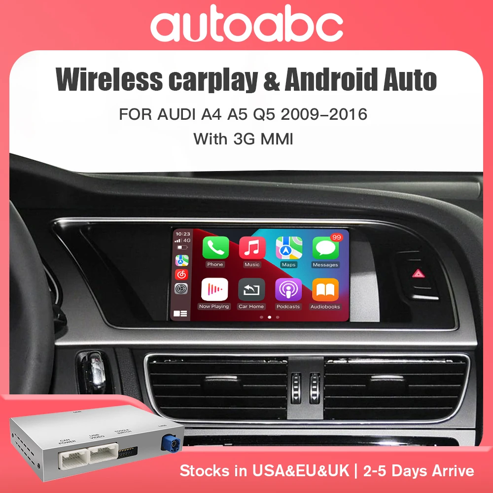 AUTOABC Drahtloser CarPlay Android Auto-Schnittstellenadapter für Audi A4 B8 A5 Q5 S5 2009–2015 mit AirPlay Mirror Link Bluetooth Image