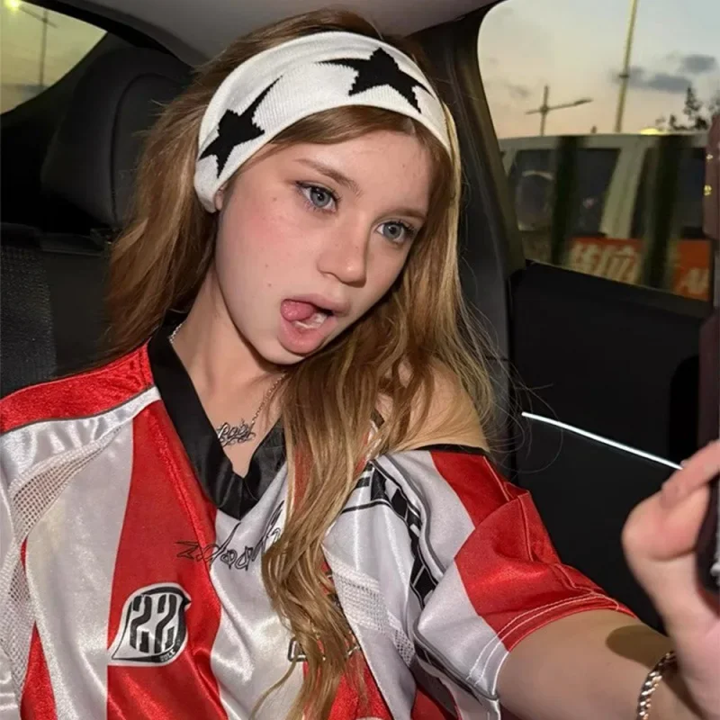 Pentagramm Band Wolle gestrickt breites Haarband Ins trendige Hip Hop Sport Herren und Damen Stirnbänder Haarschmuck