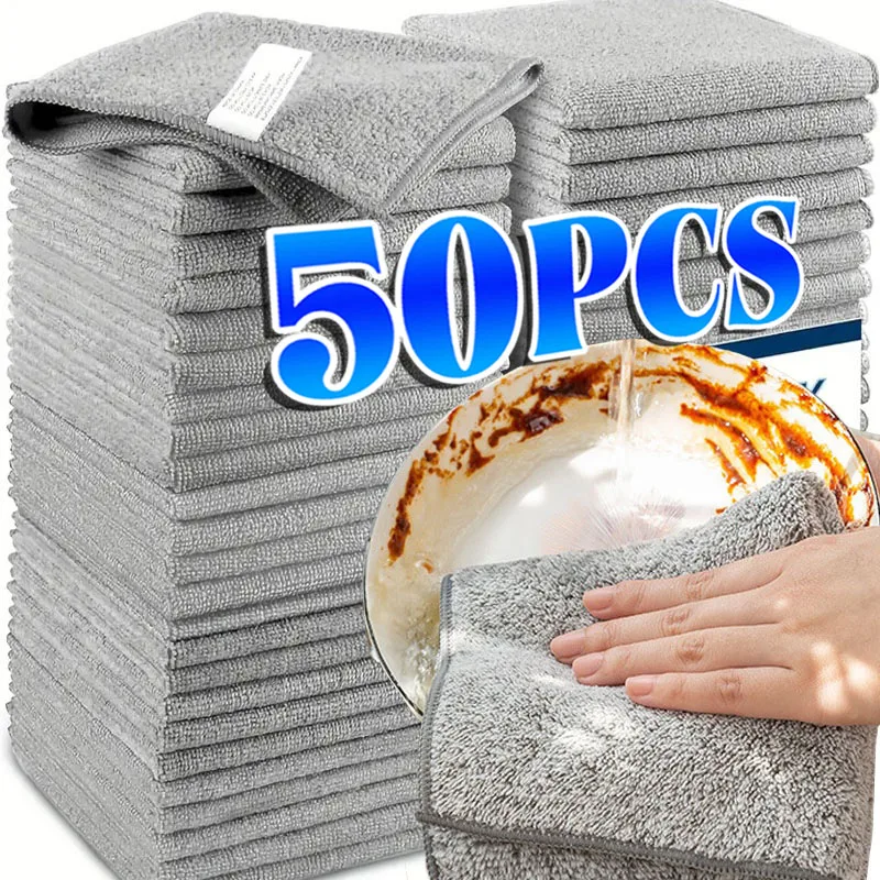 1/100PCS Grau Bambus Holzkohle Verdickt Super Saugfähigen Geschirrtuch Anti-fett Küche Putzlappen Mikrofaser Reinigungstücher Image