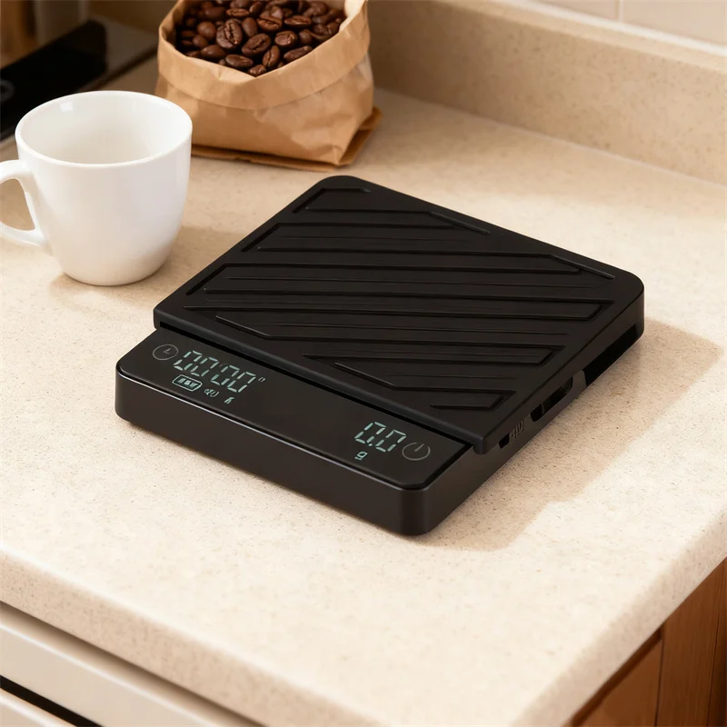 Elektronische Kaffeewaage Hochpräzise wiederaufladbare intelligente Übergießkaffeewaage Durchflussrateüberwachung Spezielle elektronische Waage Image