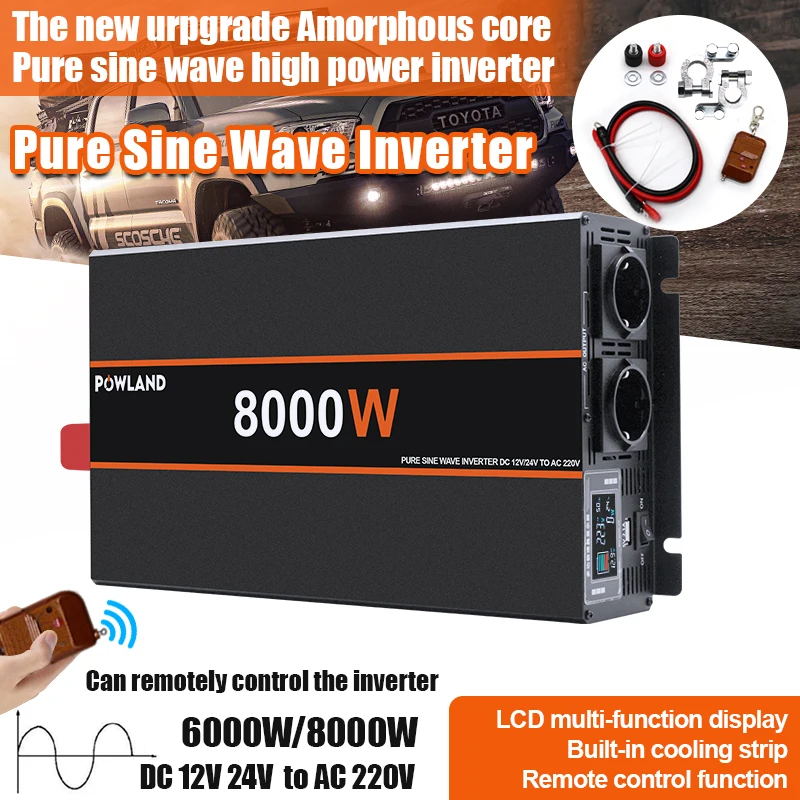POWLAND 6000W 8000W Auto Reine Sinus Welle Inverter DC 12V 24V Zu AC 220V transformator Power Converter Solar Inverter LCD Display Image