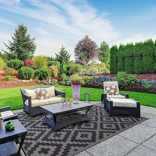 Outdoor-Teppich für die Terrasse, wasserdichte Kunststoff-Strohmatte für Camping, Outdoor, Indoor, Wohnmobil, Bodenmatte für Terrasse, Veranda, Deck, Balkon, Picknick, Strand Image