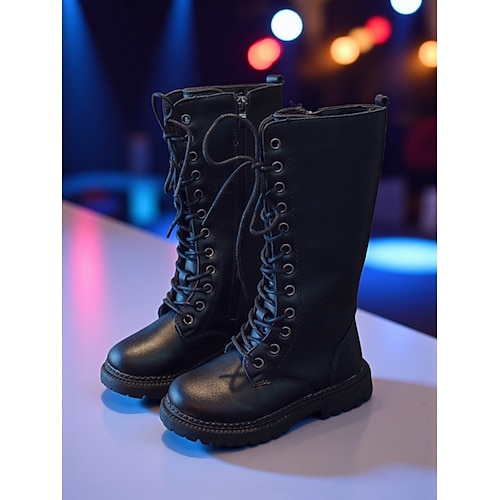 Von koreanischen Idols inspirierte Popstar-Kostümschuhe. Weiße, kniehohe Schnürstiefel für Mädchen mit seitlichem Reißverschluss, dicke Sohle, modisches Winterschuhwerk für Bühnenauftritte und Image