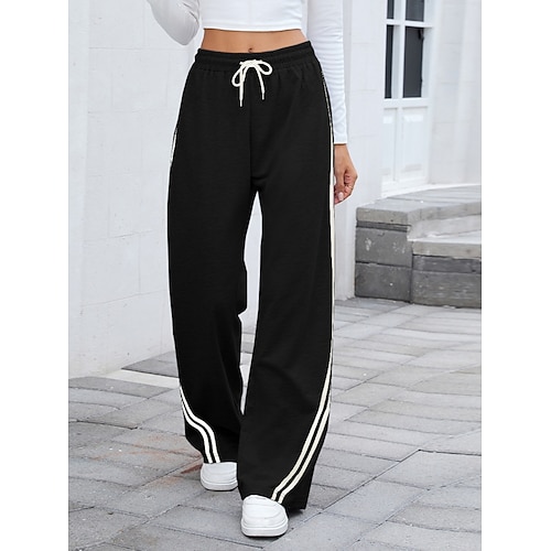 Damen Jogginghose Hose Sommerhose Baggy-Hosen Mode Streetwear sportlich Volle Länge Hohe Taille Einfach Kordelzug Reißverschluss Gerader Schnitt Leicht Weich Bequem Mikroelastisch Outdoor Straße Image