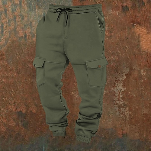 Herren Jogginghose Fleecehose Hose Winterhose Kordelzug Tasche Elastischer Bund Einfach Komfort Warm Sport im Freien Täglich Mode Lässig Schwarz Wein Mikroelastisch Image