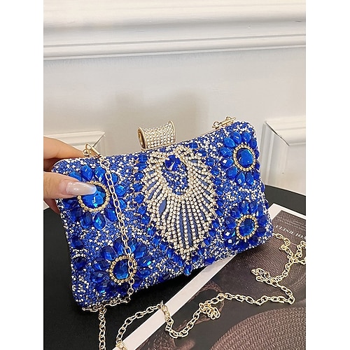 Damen Handtasche Abendtasche Polyester Silber Königsblau Gold