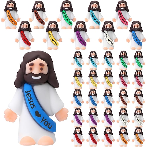 50/100 Stück kleine Jesusfiguren, Original Jesus liebt dich, in großen Mengen, Ostergeschenk, winzige Statuen zum Befüllen von Ostereiern, Mini-Gummispielzeug zum Verstecken spielen, Weihnachts- und religiöse Partygeschenke, Sonntagsschule Image