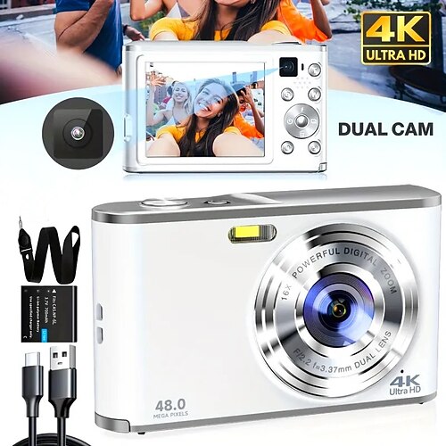 HD 4K Dual-Linsen Selfie Digitalkamera tragbar für Zuhause Reisefotografie und Videoaufnahmen schöne Mini Kamera - Valentinstagsgeschenk Image