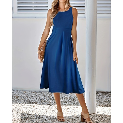 Damen Midikleid schwarzes kleid Freizeitkleid Elegant Mode Modern Täglich Outdoor Ausgehen Normale Passform Einfach Ärmellos Rundhalsausschnitt Blau Schwarz Rosa Armeegrün Sommer Frühling Winter Image