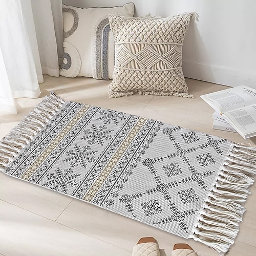 Teppiche Bohème Teppich für Wohnzimmer und Schlafzimmer pflegeleichte gewebte Fußmatte weich rutschfest maschinenwaschbare Matte tragbarer dekorativer Teppich für Zuhause Image