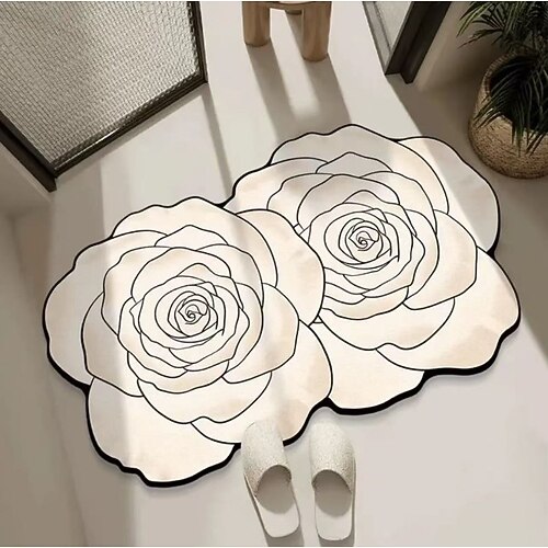 Minimalistischer luxuriöser Blumenbereichsteppich für Wohnzimmer und Schlafzimmer weiche saugfähige rutschfeste maschinenwaschbare Fußmatte fleckenresistent pflegeleicht dekorativer Image