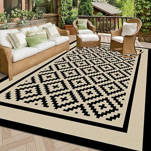 Wasserdichter Outdoor-Teppich für Terrassen, wendbarer Outdoor-Teppich aus Kunststoffstroh, Campingmatten für die Außendekoration, Wohnmobil, Hinterhof, Deck, Balkon, Picknick Image