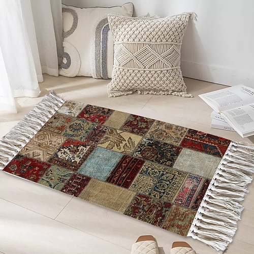 Teppiche Vintage handgeknüpfte gewebte Matte für Wohnzimmer und Schlafzimmer Couchtisch-Patchwork-Teppich weiche rutschfeste maschinenwaschbare Matte Image