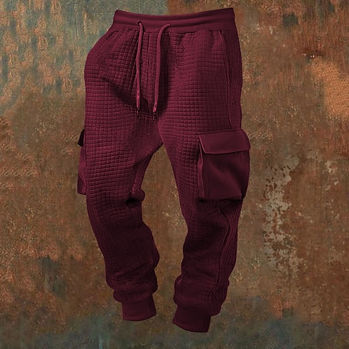 Herren Jogginghose Hose Waffelhose Kordelzug Tasche Elastischer Bund Einfach Komfort Sport im Freien Täglich Mode Lässig Schwarz Weiß Mikroelastisch Image