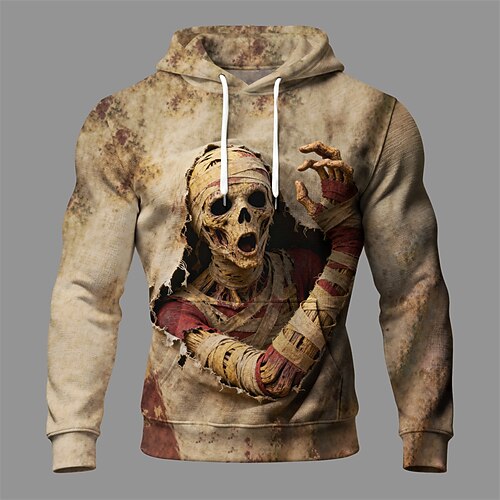 Halloween Herren Schädel Monster Kapuzensweatshirt Mode Täglich Lässig Langarm Mit Kapuze Urlaub Party Streetwear Festival Khaki Kordelzug Tasche Drucken Herbst Winter Designer S M L XL 2XL 3XL Image
