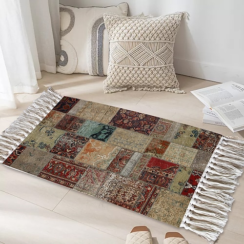 Teppiche Vintage handgeknüpfte gewebte Matte für Wohnzimmer und Schlafzimmer Couchtisch-Patchwork-Teppich weiche rutschfeste maschinenwaschbare Matte Image