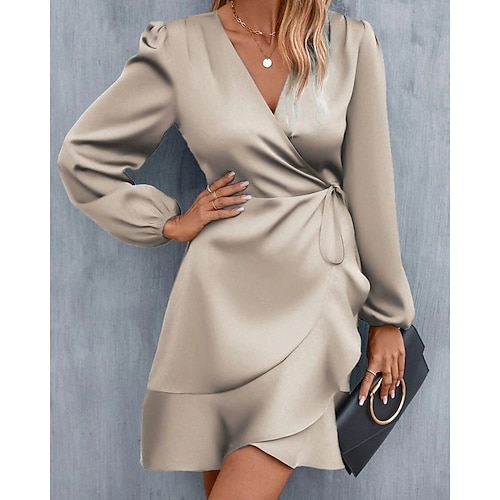 Damen Midikleid schwarzes kleid Freizeitkleid Wickelkleid Elegant Mode Modern Täglich Outdoor Ausgehen Normale Passform Einfach Langarm V Ausschnitt Hellrosa Schwarz Rosa Armeegrün Sommer Frühling Image