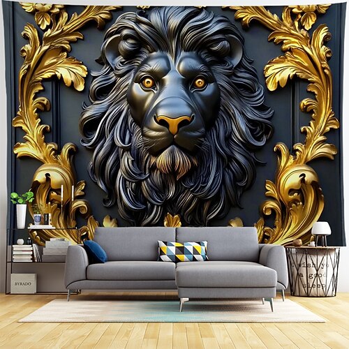 Europäischer Foto-Wandteppich mit geprägtem Löwenmotiv, dekorativer Hintergrund für die Feiertage zum Aufhängen an der Wand für Schlafzimmer, Wohnzimmer oder Arbeitszimmer Image