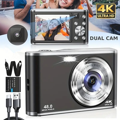 HD 4K Dual-Linsen Selfie Digitalkamera tragbar für Zuhause Reisefotografie und Videoaufnahmen schöne Mini Kamera - Valentinstagsgeschenk