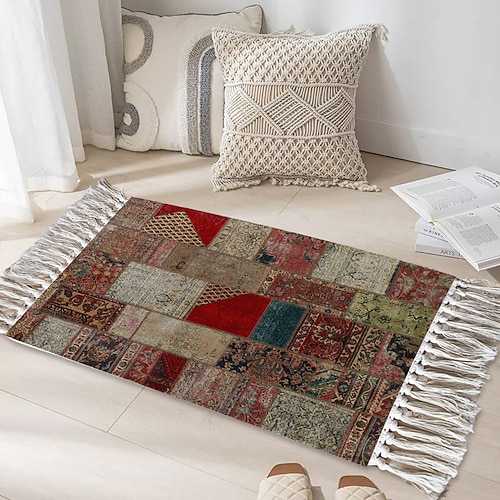 Teppiche Vintage handgeknüpfte gewebte Matte für Wohnzimmer und Schlafzimmer Couchtisch-Patchwork-Teppich weiche rutschfeste maschinenwaschbare Matte Image