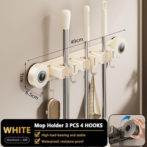 Saugmopphalter – Wandhaken ohne Bohren für Besen, Mopps und Reinigungswerkzeuge, Badezimmer-Aufbewahrungsregal für Türen Image