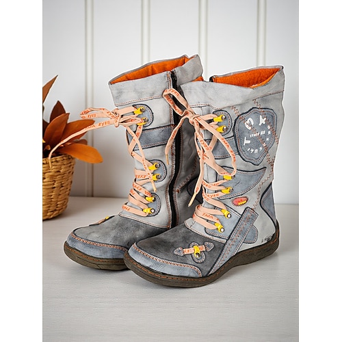 Rote, wadenhohe Kampfstiefel für Damen mit Schnürung und Fleecefutter, bequeme, handgefertigte Stiefel im Vintage-Farmhouse-Stil für lässige Outfits und Winterkleidung im Freien Image