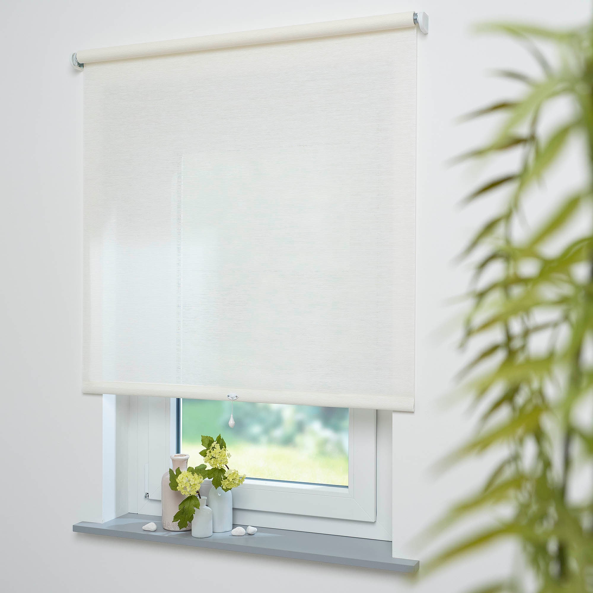 Springrollo LIEDECO "Springrollo mit Dekor, lichtdurchlässig, Struktur natur weiß, Liedeco" Gr. 7, beige (naturweiß), B:162cm H:180cm, Kunststoff, Metall, Polyester, Rollos, Dekorrollo Hergestellt in Deutschland Image