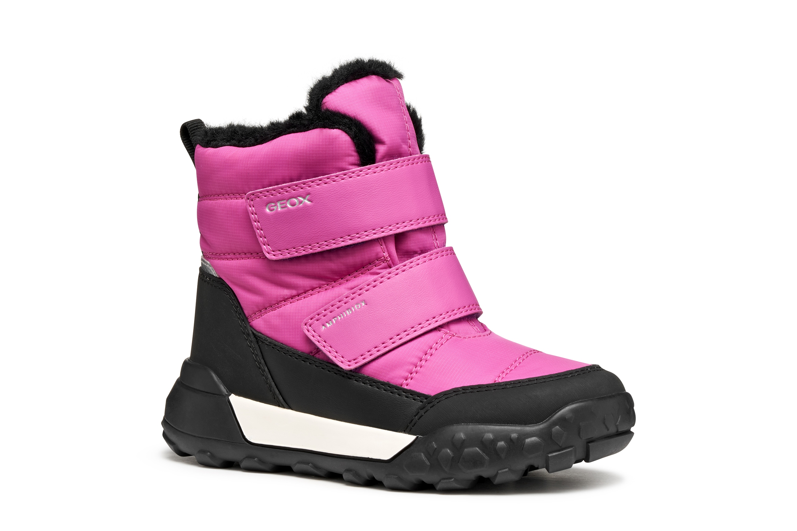Winterboots GEOX "J TREKKYUP GIRL B AB", Mädchen, Gr. 32, pink, schwarz, Synthetik, Textil, Schuhe Winterboots, Klettstiefel mit Warmfutter, Größenschablone zum Download