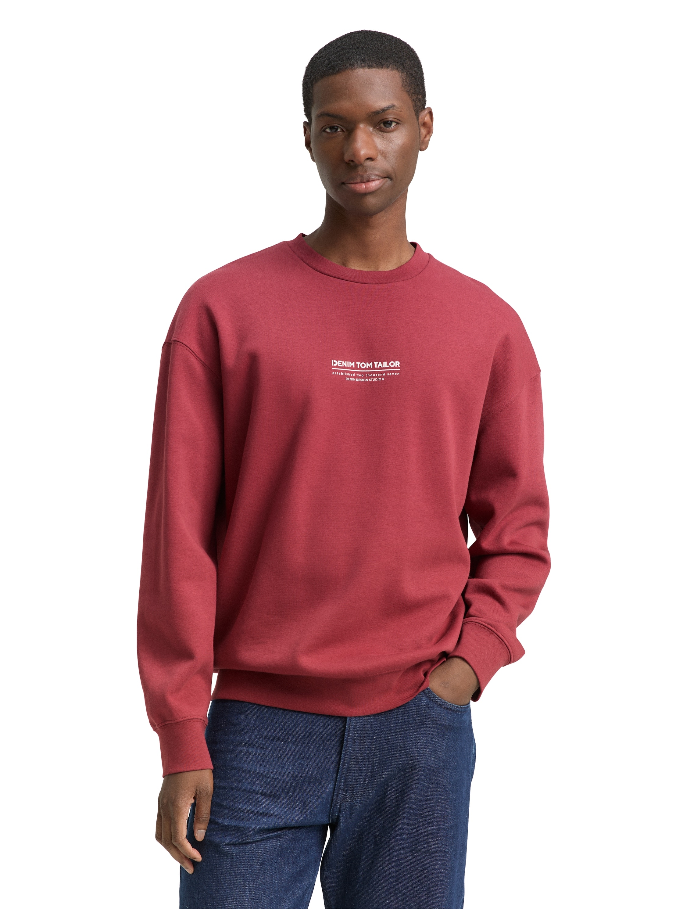 Sweatshirt TOM TAILOR DENIM, Herren, Gr. M, burnt russet, Sweatware, Obermaterial: 70% Baumwolle, 30% Polyester, relaxed fit taillenbedeckt, Rundhals, Bündchen, Sweatshirts, mit Logo Print Image