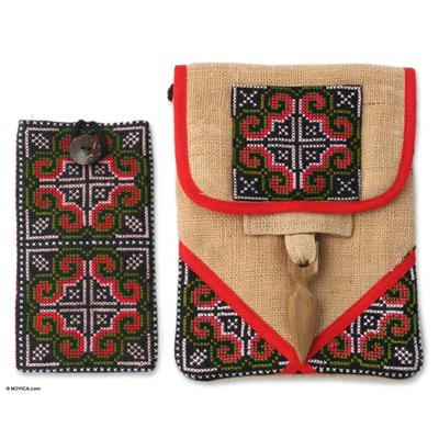 'Ultimate Red' - Unique Hill Tribe Hemp Bag and Cell Phone Pouch