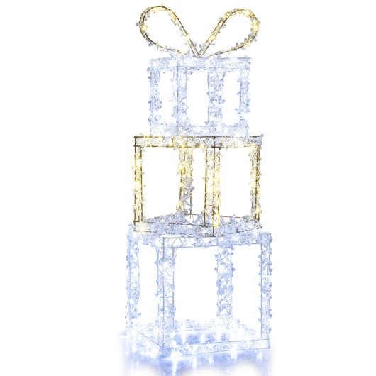 Costway Stacked Lighted Gift Boxes Set of 3 Pre-Lit Christmas Present Box Lights